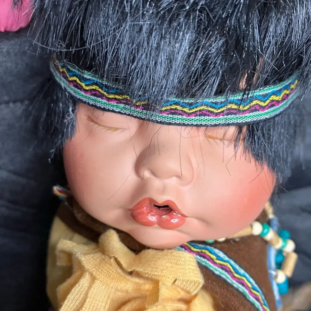 Swan Collection Sleeping Native American Baby Porcelain Doll 18”